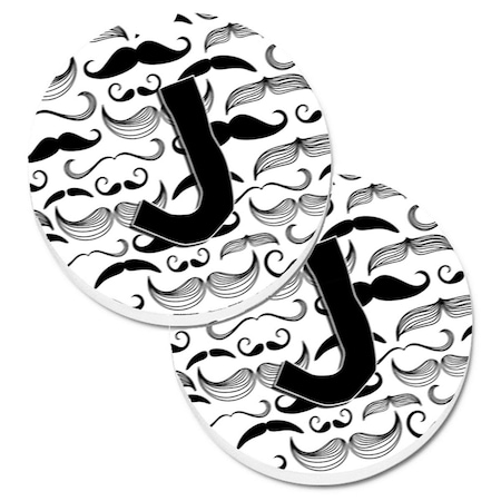 Carolines Treasures Letter J Moustache Initial Set of 2 Cup Holder Car Coaster CJ2009-JCARC